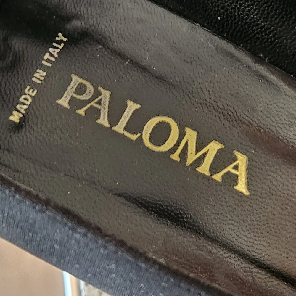 Paloma Made in Italy Black Leather Satin Fabric Heels Dark Academia Size 10.5AA